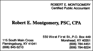 Robert E. Montgomery, PSC, CPA - Morehead and Flemingsburg, Kentucky